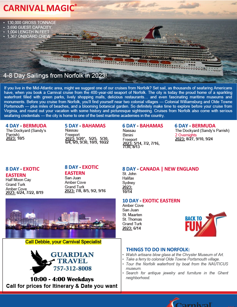 Carnival Magic from Norfolk through 2023